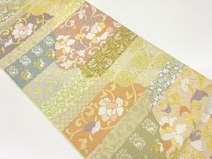 唐織道長取りに横段・花唐草模様織出し全通袋帯